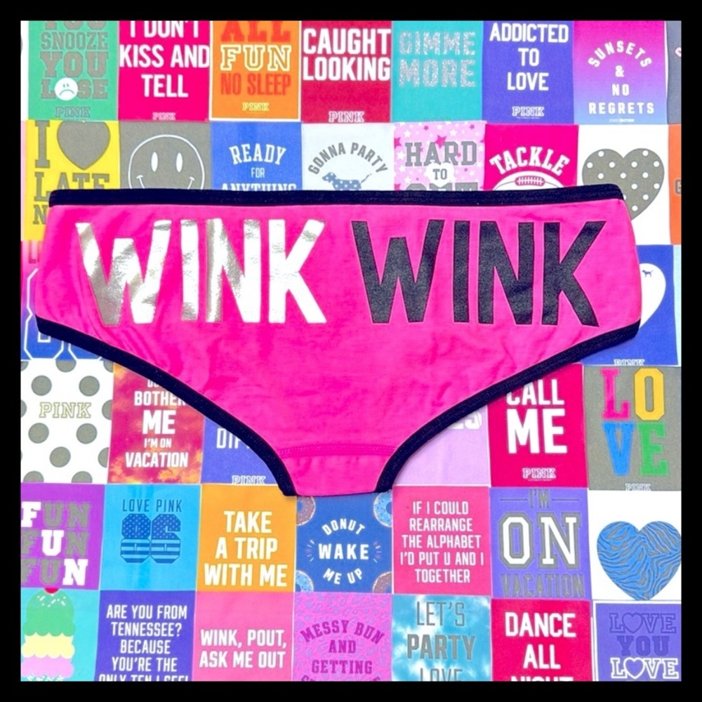 💕ⓅⒾⓃⓀ ⓋⓈ RARE/HTF “KISS KISS WINK WINK” Extra Low Rise Hipster Panties ✨NWT💕 - Picture 2 of 7
